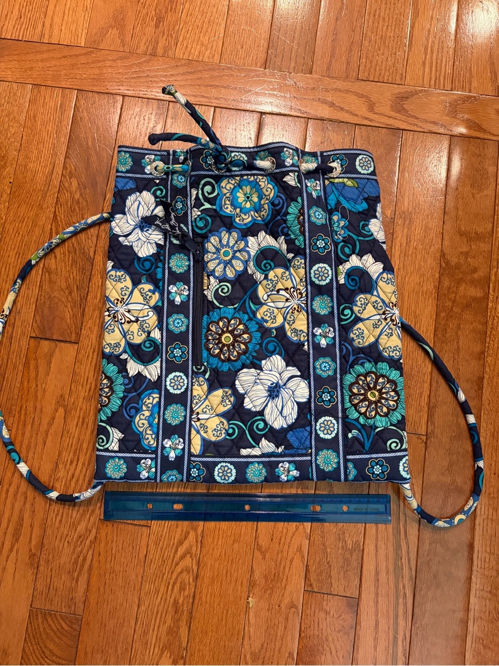 Vera Bradley Quilted Floral Drawstring Shoulder Bag - Navy Blue